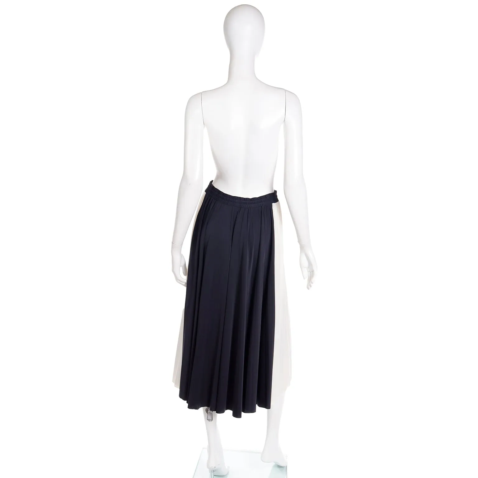 2000s Valentino Black & White Drawstring Knit Pleated Midi Skirt w Lace