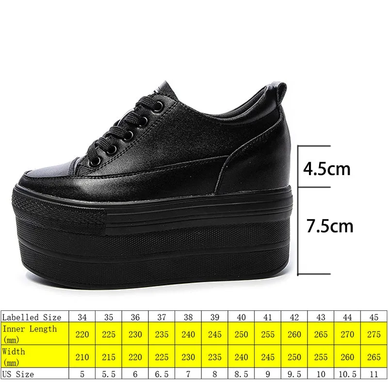 Amozae  2024 Single Shoes Women New Autumn Women's Leather Platform White Shoes Fashion Breathable Elevator Casual Shoes Lace-Up