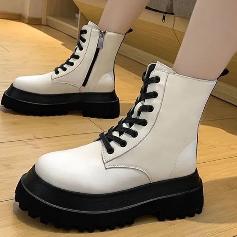 Amozae New Women Boots Zipper No Slip Fashion  Mid Calf Boots Woman Casual Sports Shoes Female Winter Platform Heel Ladies Shoes