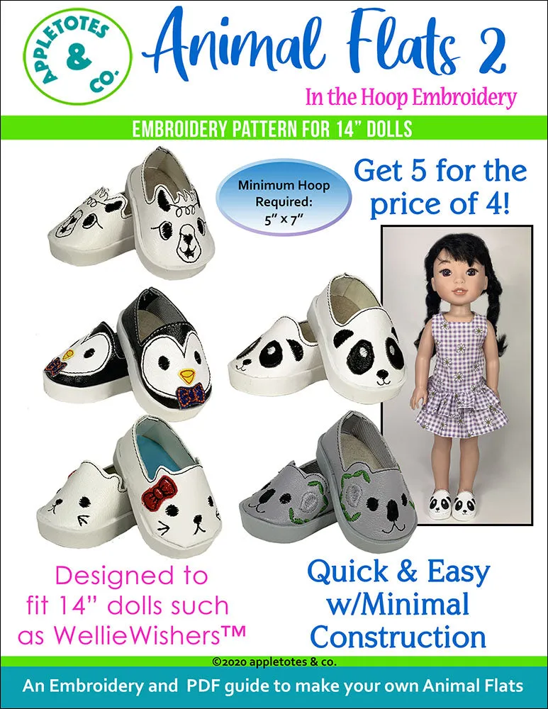 Animal Flats 2 Collection ITH Embroidery Patterns for 14" Dolls