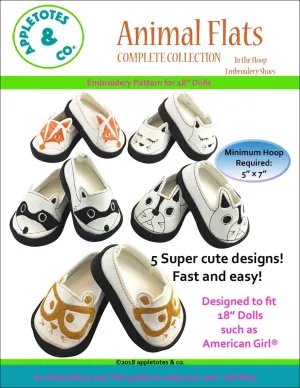 Animal Flats Collection ITH Embroidery Patterns for 18" Dolls