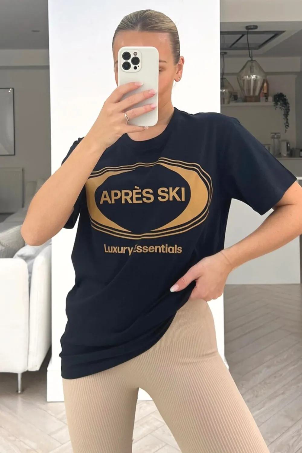 Apres ski navy printed tee & legging coord