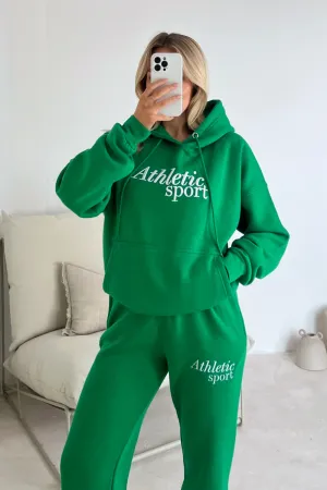 Athletic sport green embroidered hoodie joggers premium loungewear