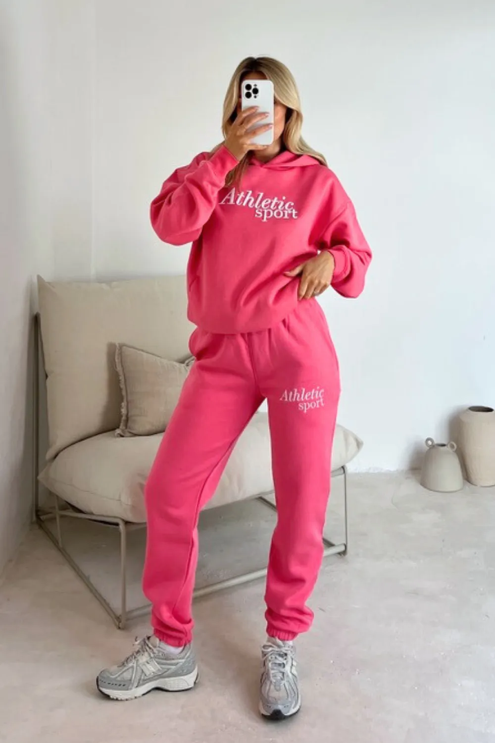 Athletic Sport pink lemonade embroidered hoodie joggers premium loungewear