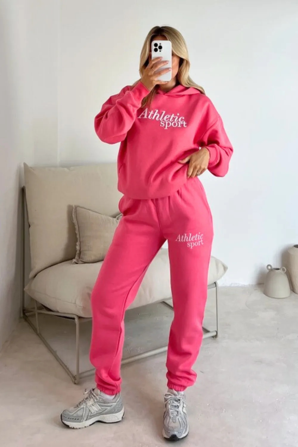 Athletic Sport pink lemonade embroidered hoodie joggers premium loungewear