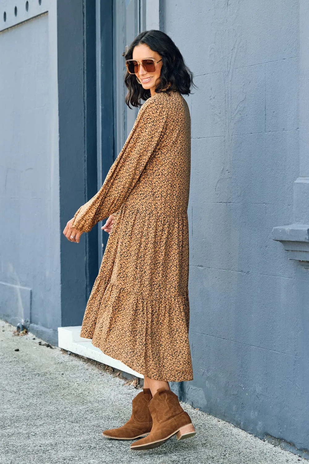 Audrina Floral Print Dress Burnt Orange