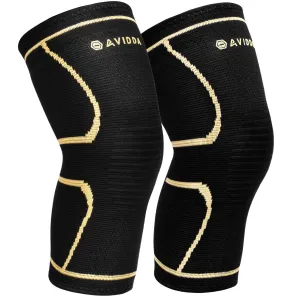 AVIDDA Knee Support Brace 2 Pack - Compression Knee Sleeves for Arthritis, Joint Pain, Ligament Injury, Meniscus Tear, ACL, MCL, Tendonitis, Running, Squats, Sports Gold Small Black Gold S