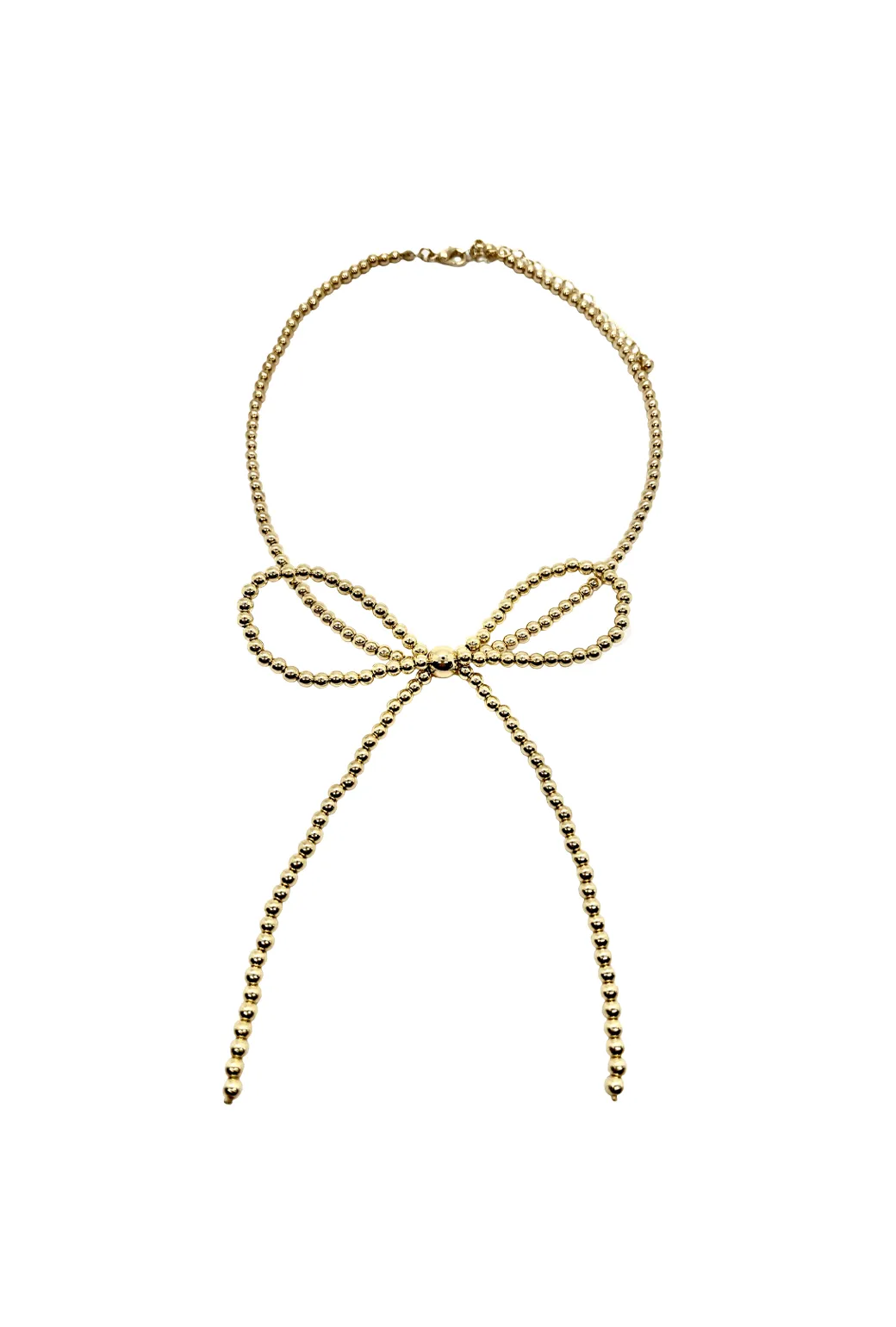 Beaded Bow Necklace - Gold