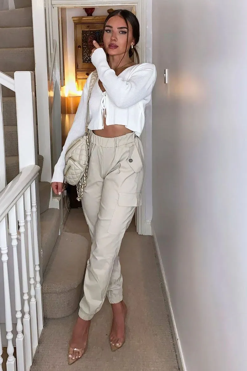 Beige Elasticated Waist Cargo Trousers - Yalina