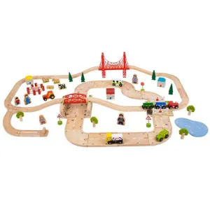 Bigjigs Rail Wooden train track with country road 80 parts