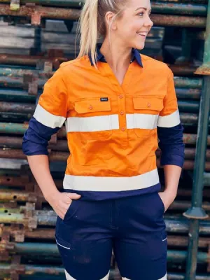 Bisley Womens Taped Hi Vis Stretch V-neck Shirt (BLC6064T)