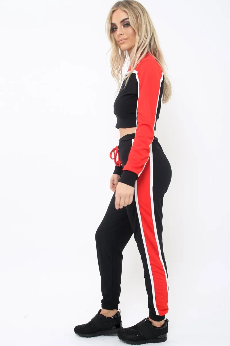 Black And Red Colour Block Tracksuit - Adryanna