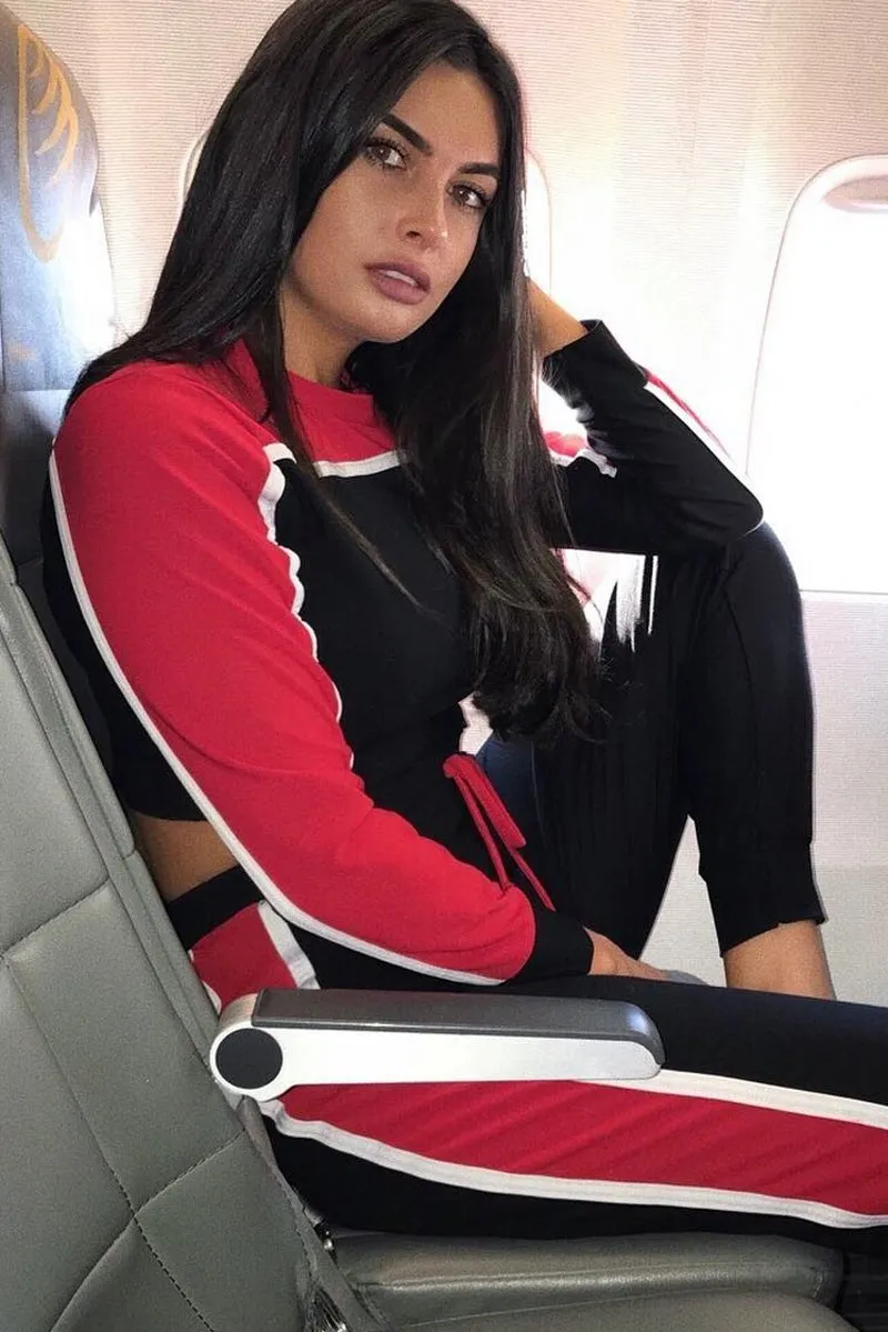 Black And Red Colour Block Tracksuit - Adryanna