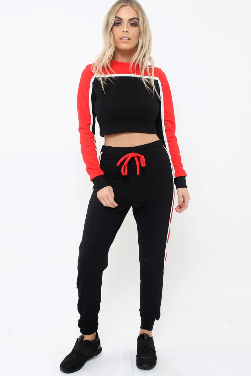 Black And Red Colour Block Tracksuit - Adryanna