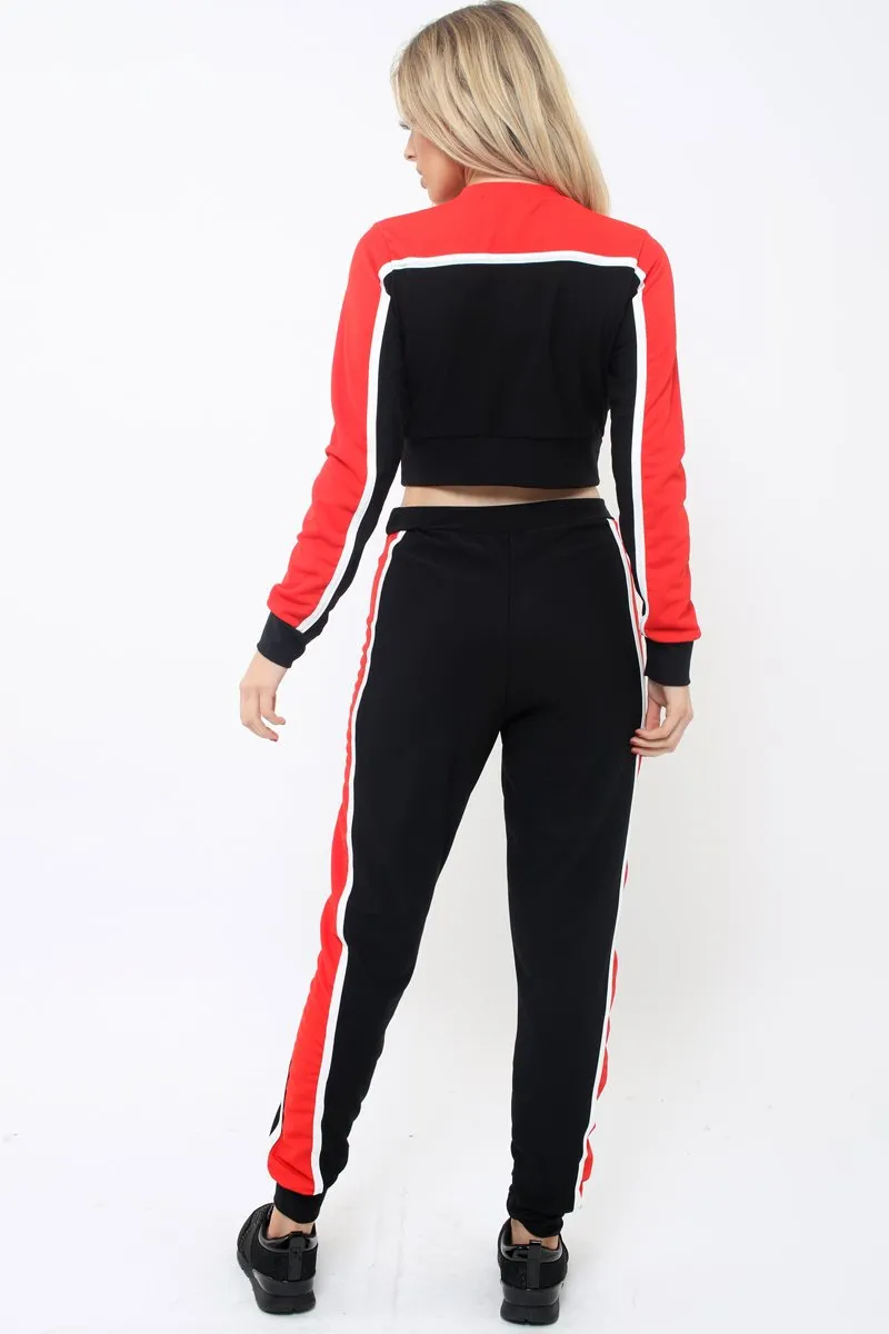 Black And Red Colour Block Tracksuit - Adryanna