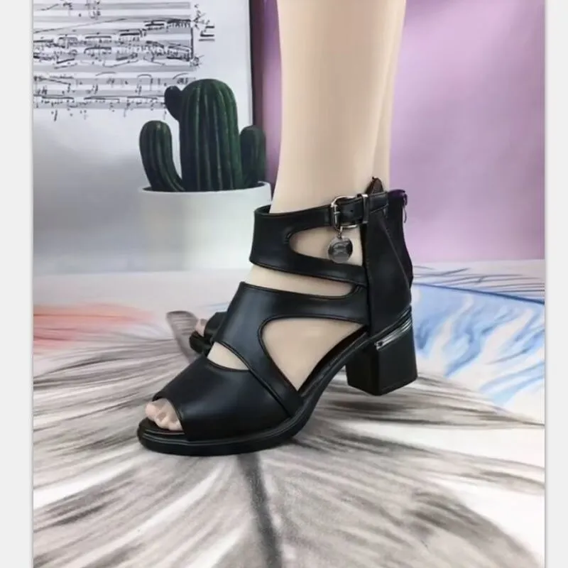 Black Block Heel Sandals