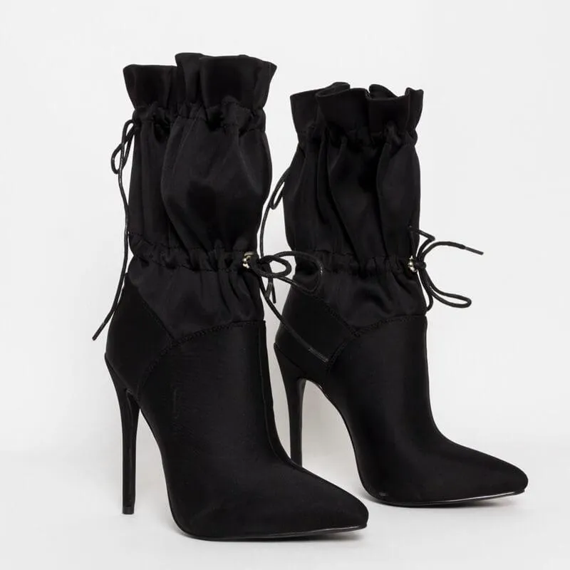 Black High Heel Lace Up Calf Boots