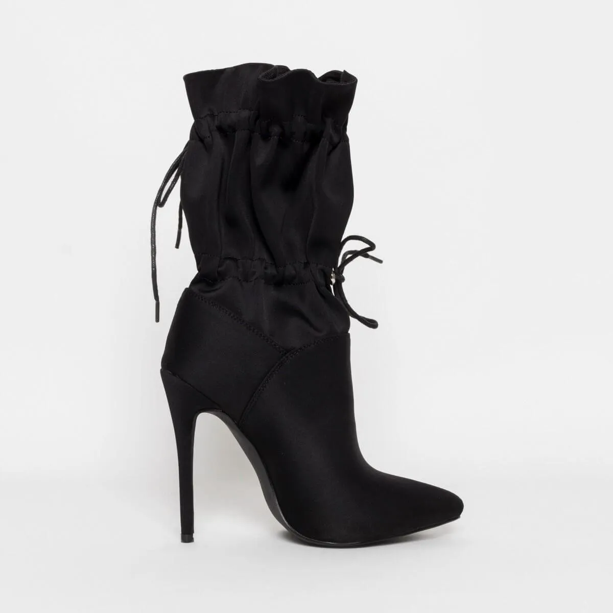 Black High Heel Lace Up Calf Boots