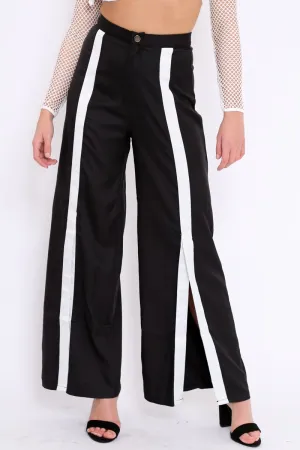 Black High Waist White Strip Trousers - Berdie