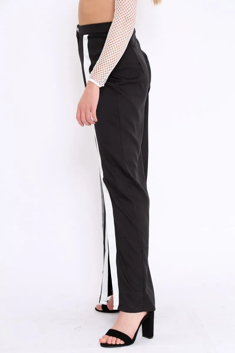 Black High Waist White Strip Trousers - Berdie