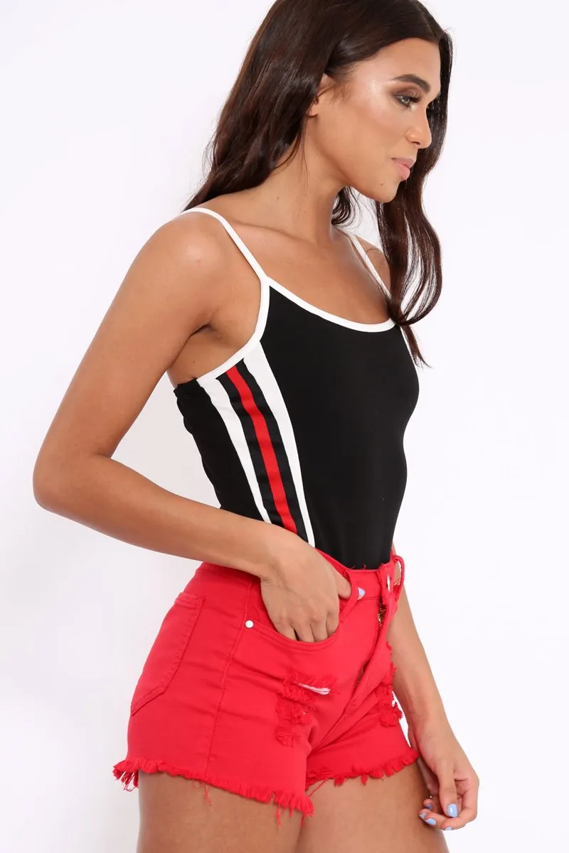 Black Sports Trim Side Stripe Bodysuit - Marlow