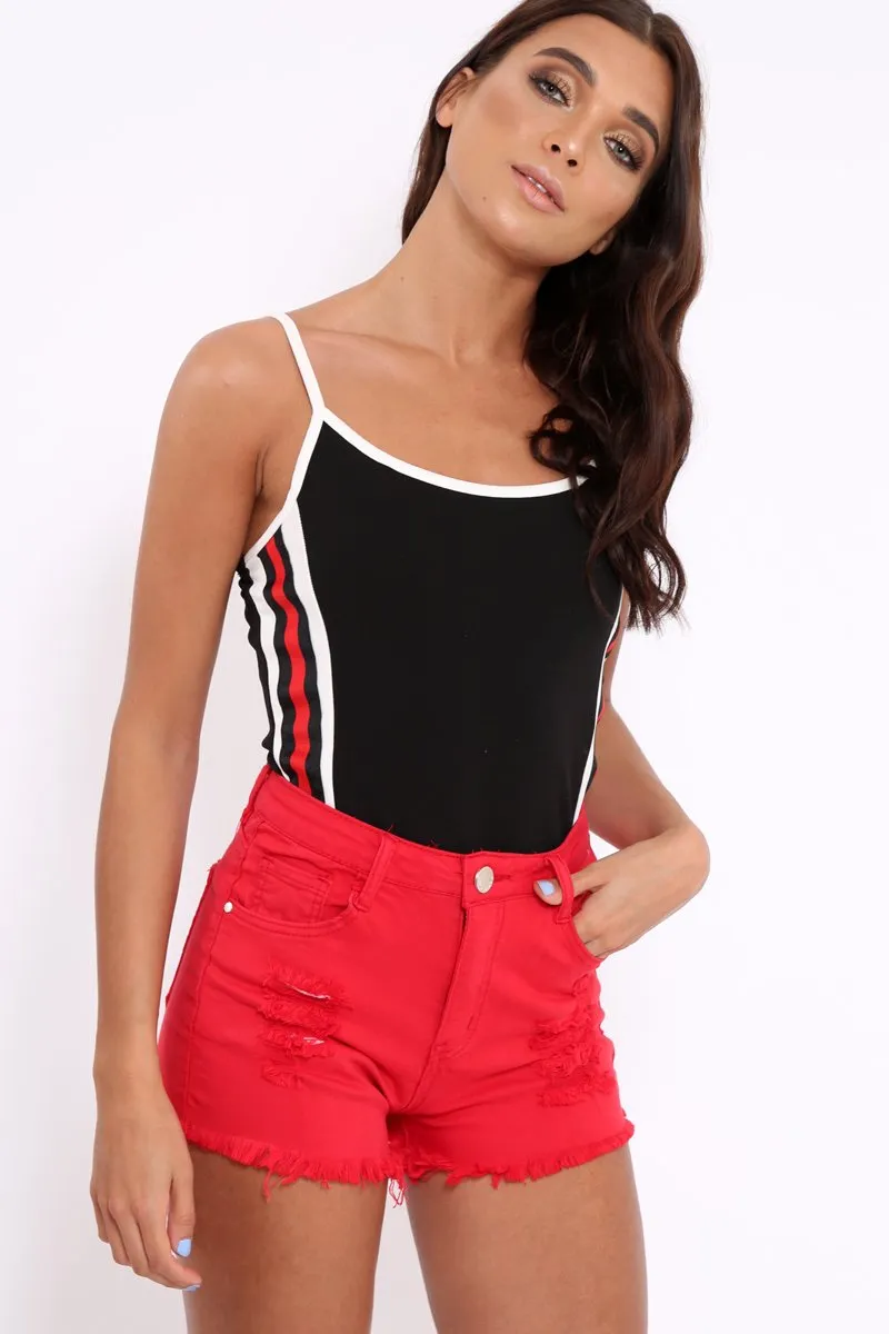 Black Sports Trim Side Stripe Bodysuit - Marlow