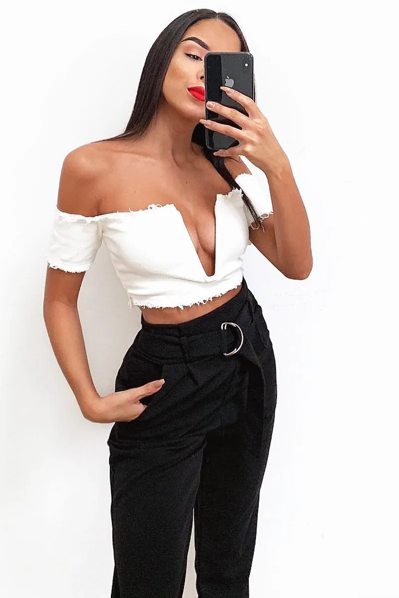 Black Tapered Belted Cigarette Trousers - Myasia