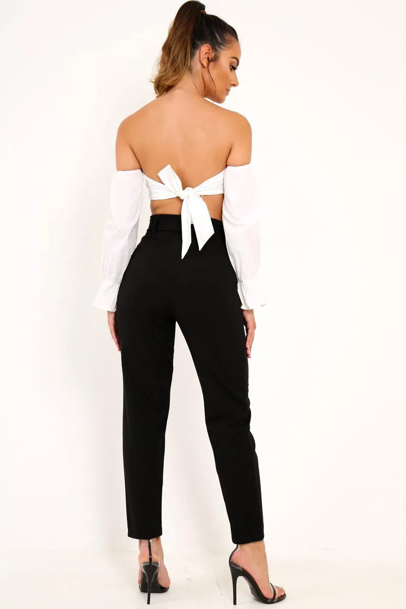 Black Tapered Belted Cigarette Trousers - Myasia