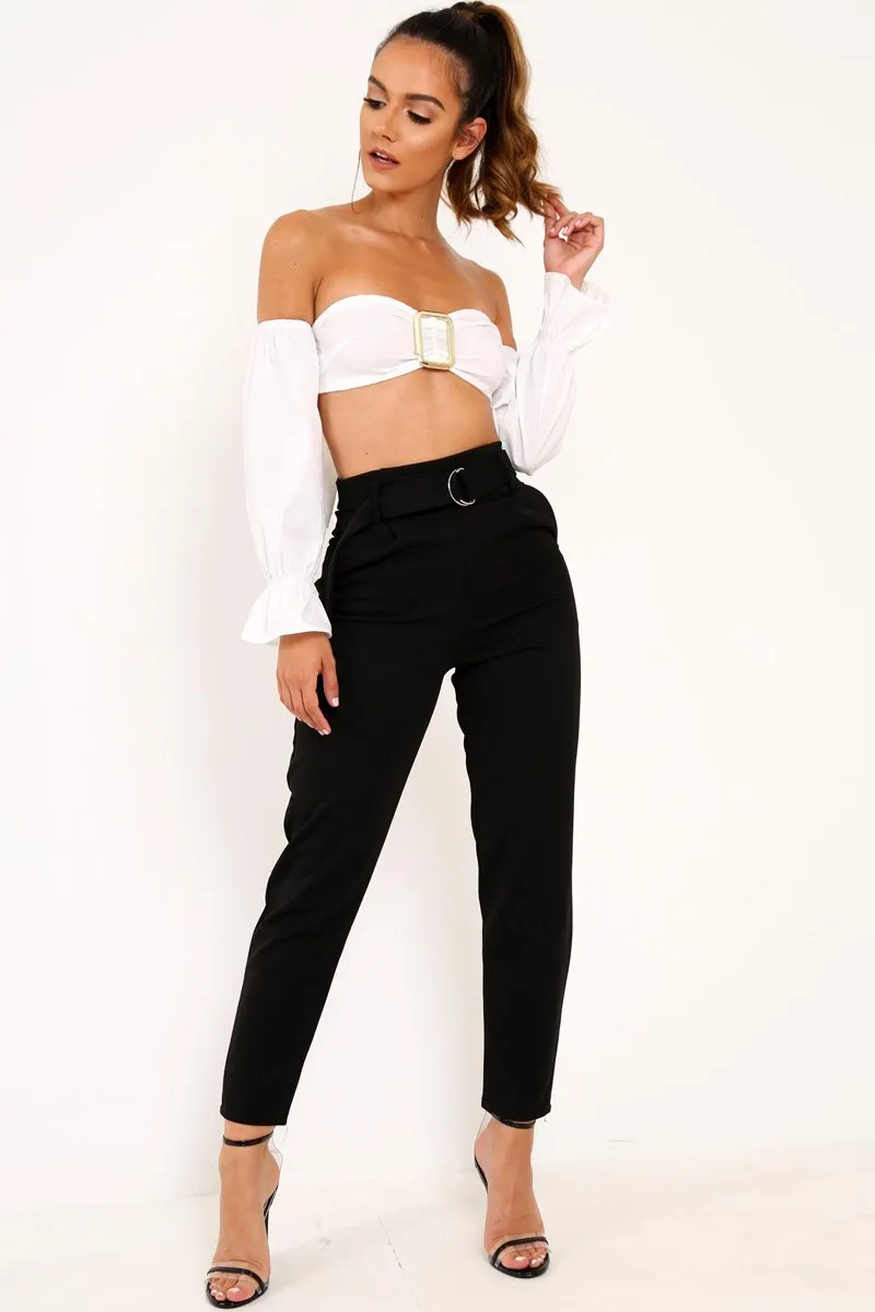 Black Tapered Belted Cigarette Trousers - Myasia