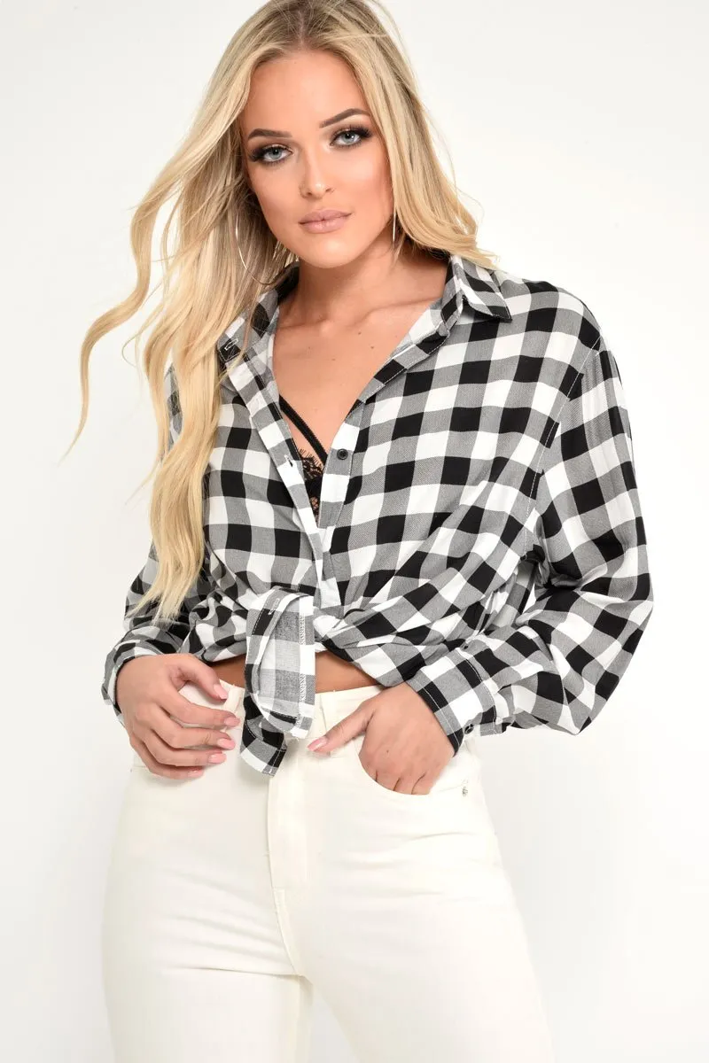 Black White Check Longline Shirt - Jaynie