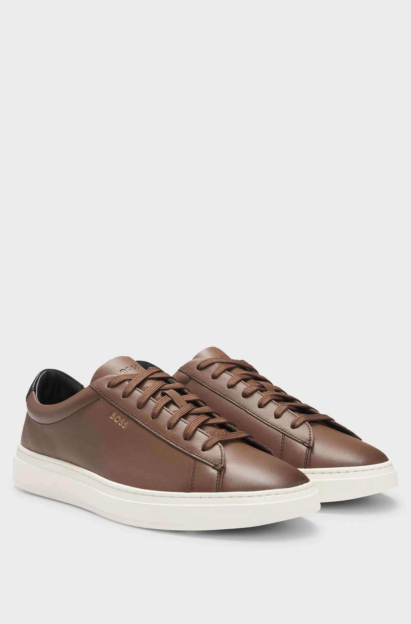 BOSS - KIERAN Medium Brown Lace-up Polished Leather Trainers 50536480 210