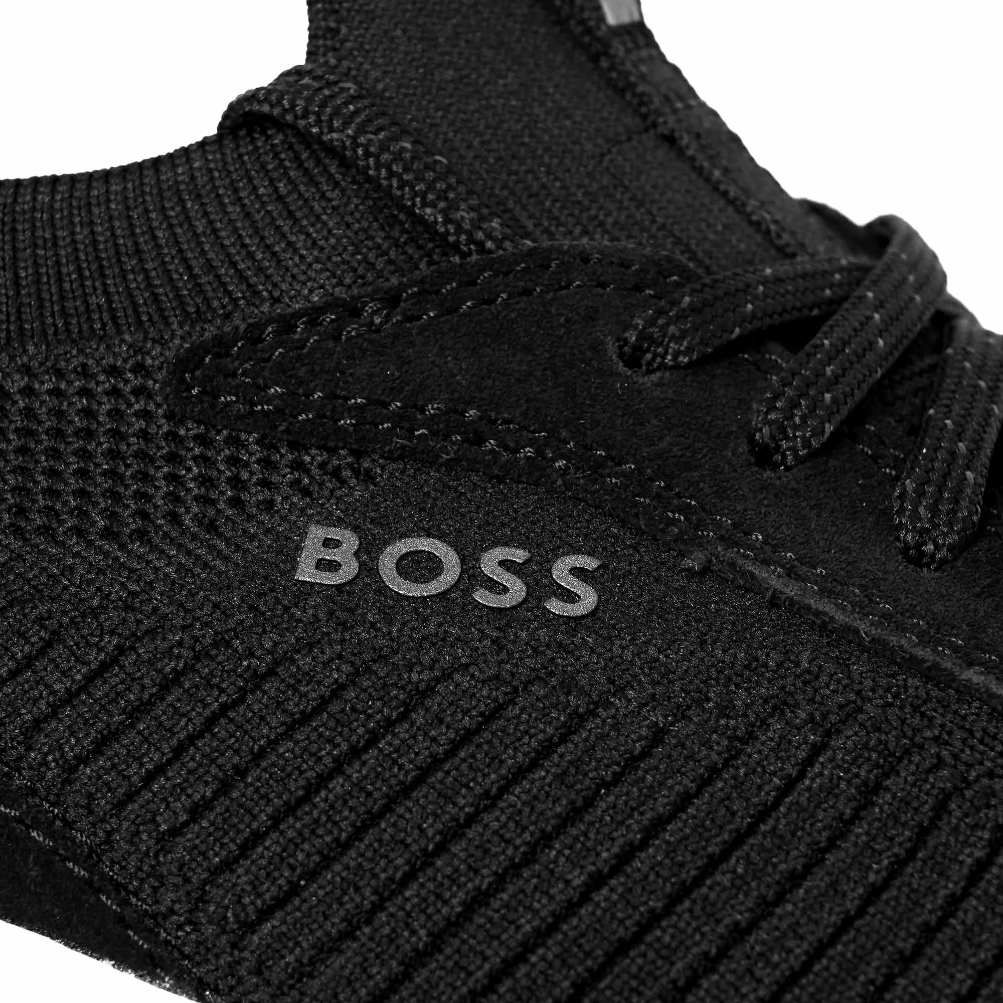 Boss Sock Trainers with Knitted Upper and Fishbone Sole - Black