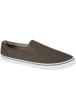 Boston Slip On Canvas Trainers In Khaki