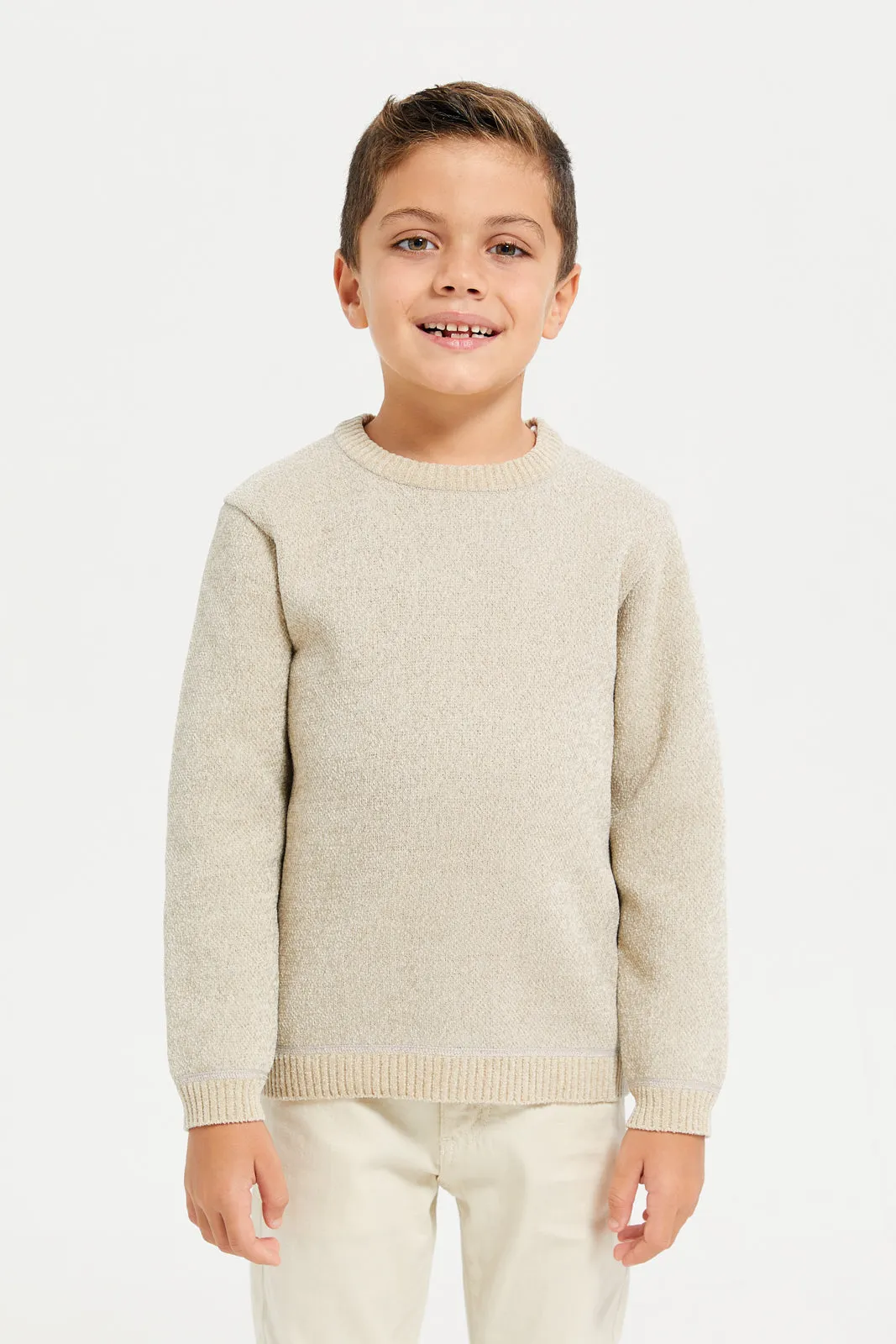 Boys Beige Knitted Pullover