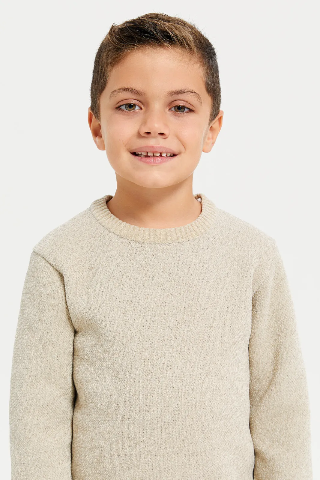 Boys Beige Knitted Pullover