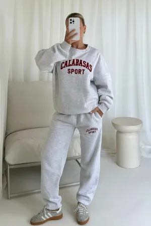 Calabasas marl grey burgundy embroidered sweater joggers loungewear