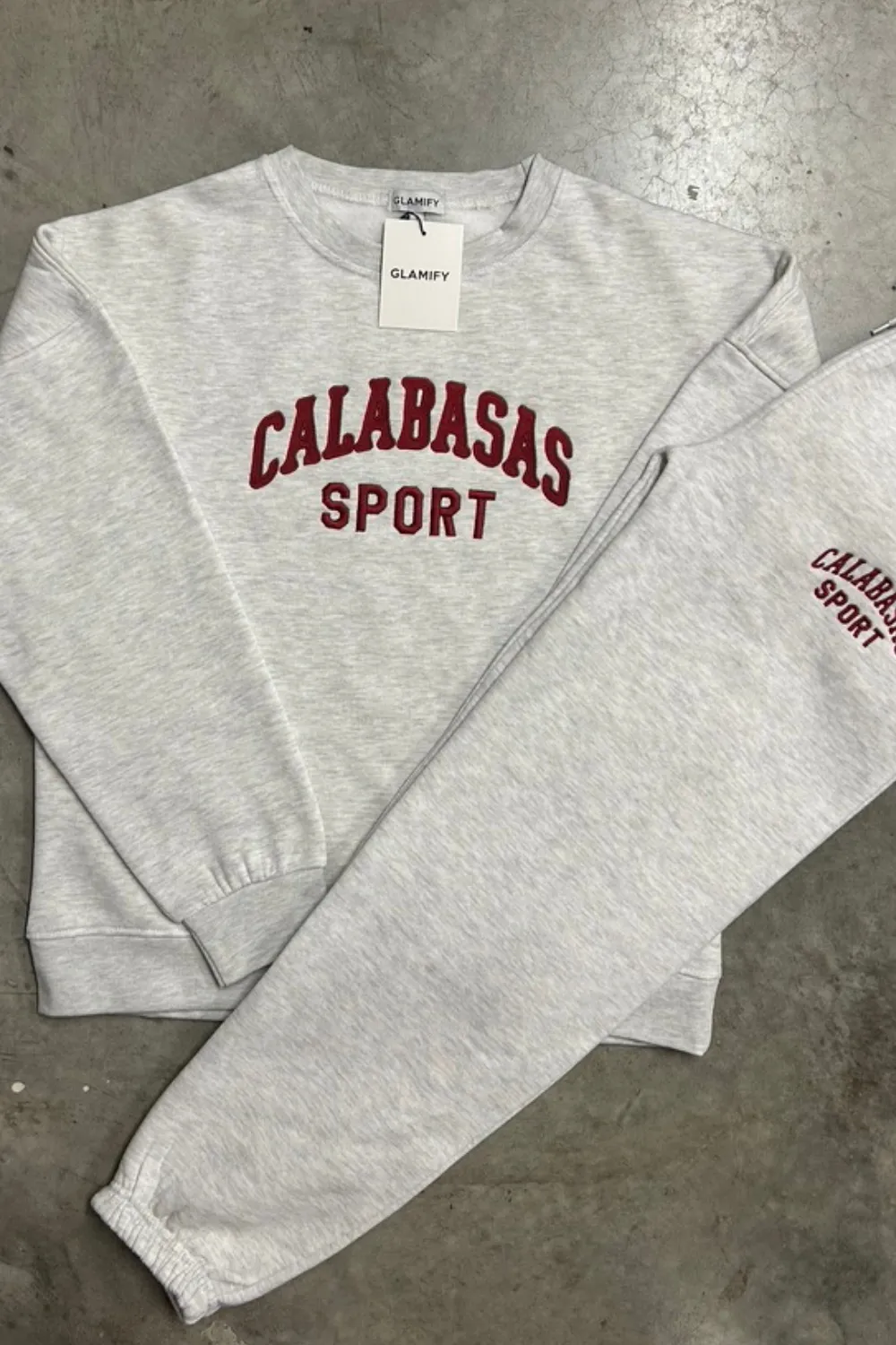 Calabasas marl grey burgundy embroidered sweater joggers loungewear