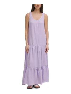 CALVIN KLEIN Womens Purple Sleeveless Scoop Neck Shift Dress