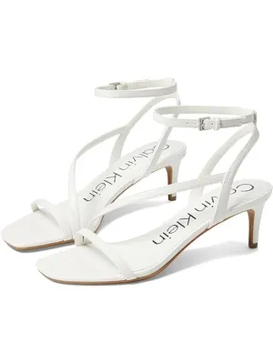 CALVIN KLEIN Womens White Ankle Strap Cushioned Iryna Square Toe Kitten Heel Buckle Heeled M