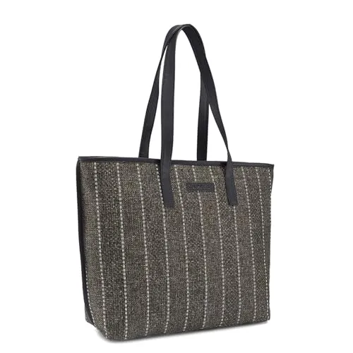 Caprese Evana Tote Medium Brown Poly Canvas Striped