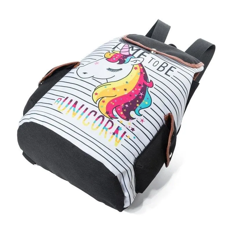 Cartoon Unicorn Printed School Backpack for Teenager with Drawstring