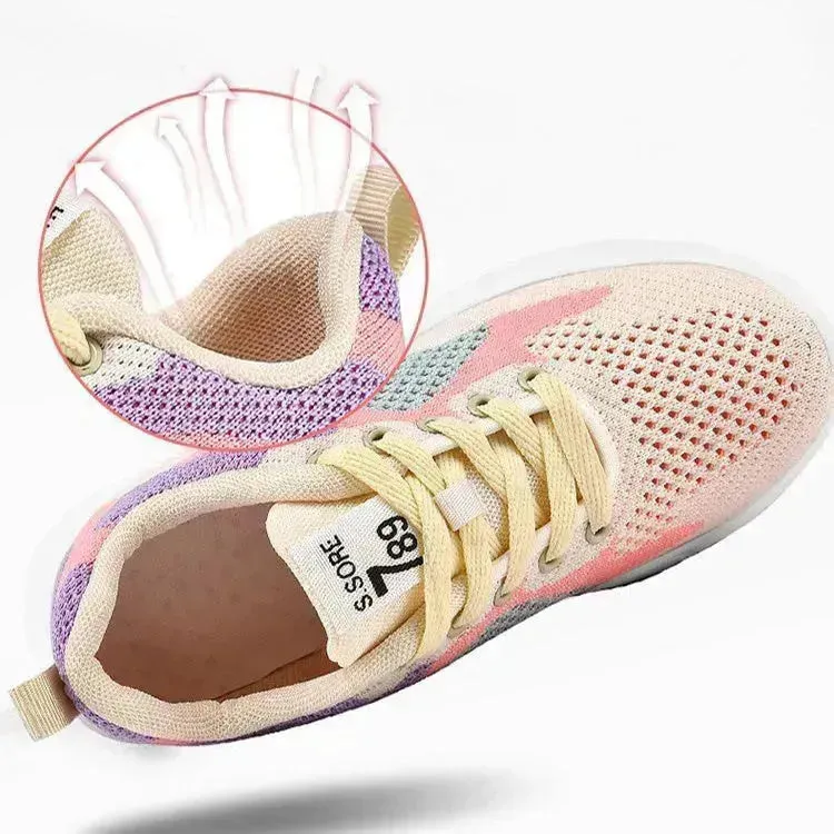 Casual Colorblock Lace-up Sneakers Girls Versatile Breathable Lightweight Walking Running Shoes