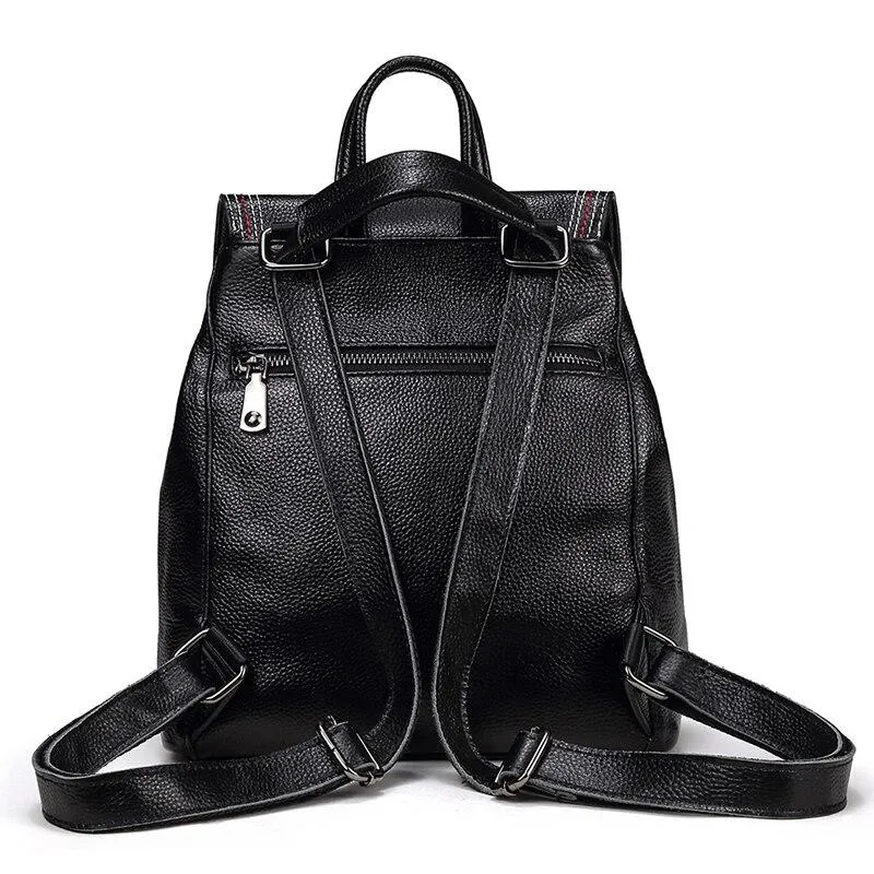 Casual Cute Women's Small Solid Zipper Hasp Genuine Leather Backpack