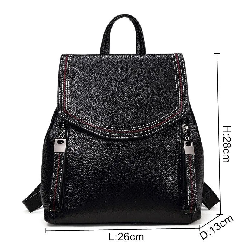 Casual Cute Women's Small Solid Zipper Hasp Genuine Leather Backpack