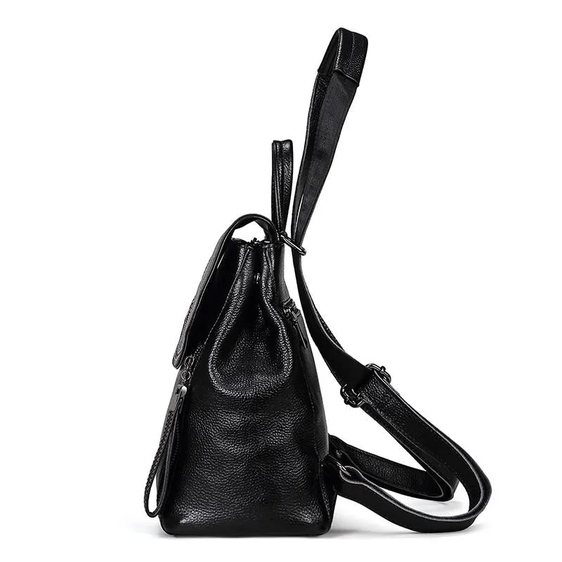 Casual Cute Women's Small Solid Zipper Hasp Genuine Leather Backpack