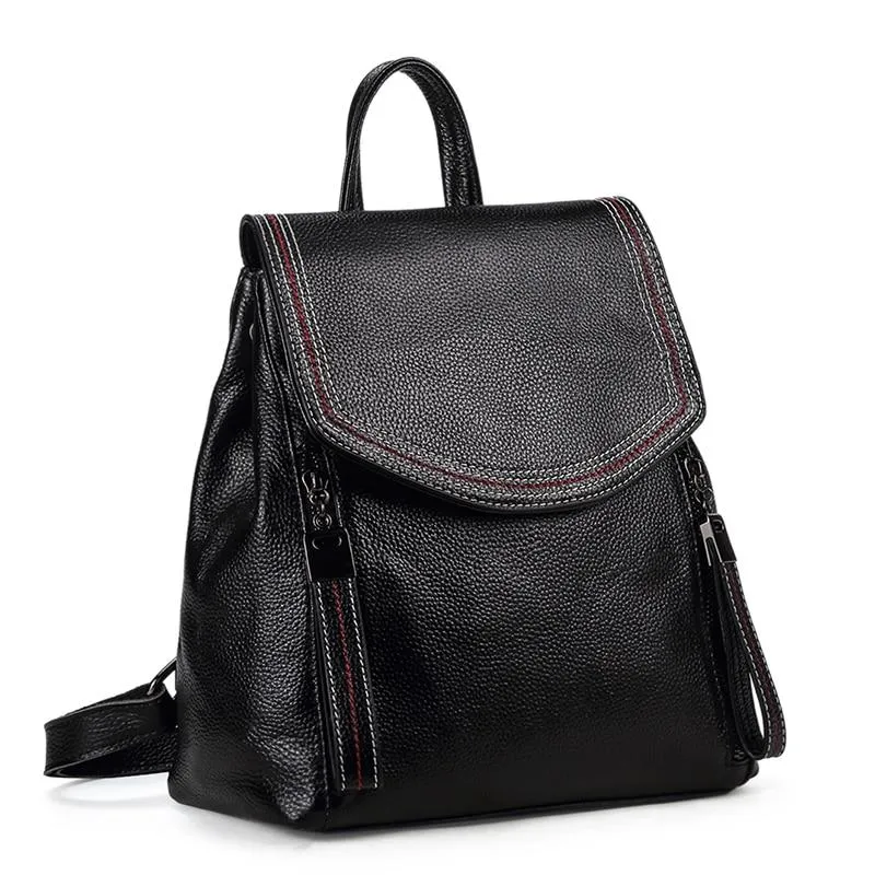 Casual Cute Women's Small Solid Zipper Hasp Genuine Leather Backpack