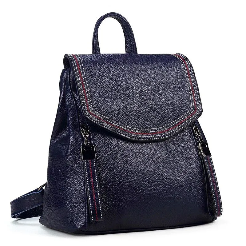 Casual Cute Women's Small Solid Zipper Hasp Genuine Leather Backpack