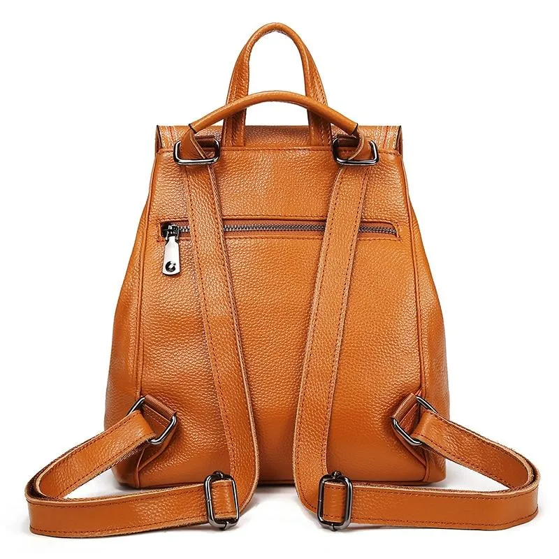 Casual Cute Women's Small Solid Zipper Hasp Genuine Leather Backpack