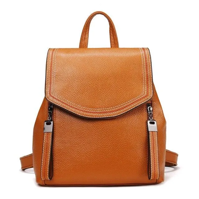 Casual Cute Women's Small Solid Zipper Hasp Genuine Leather Backpack