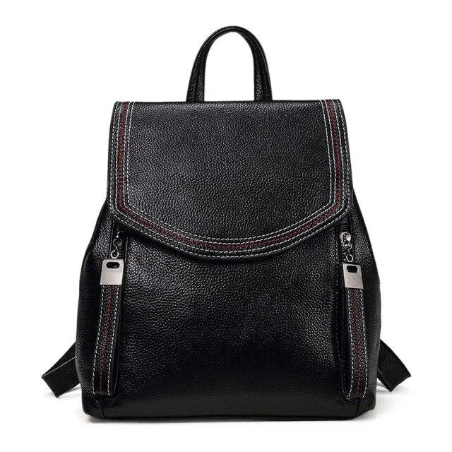 Casual Cute Women's Small Solid Zipper Hasp Genuine Leather Backpack